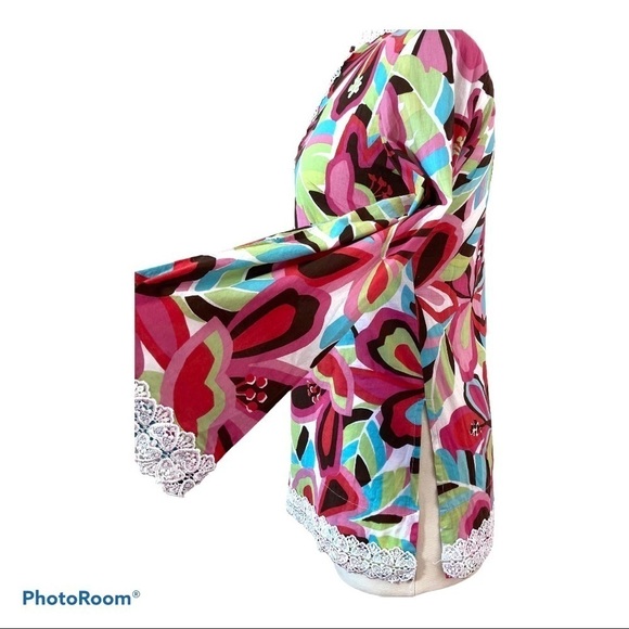 Liza Byrd Beach Cover-up FUNKY GROOVY Floral Tunic Lace Cotton - Picture 5 of 11